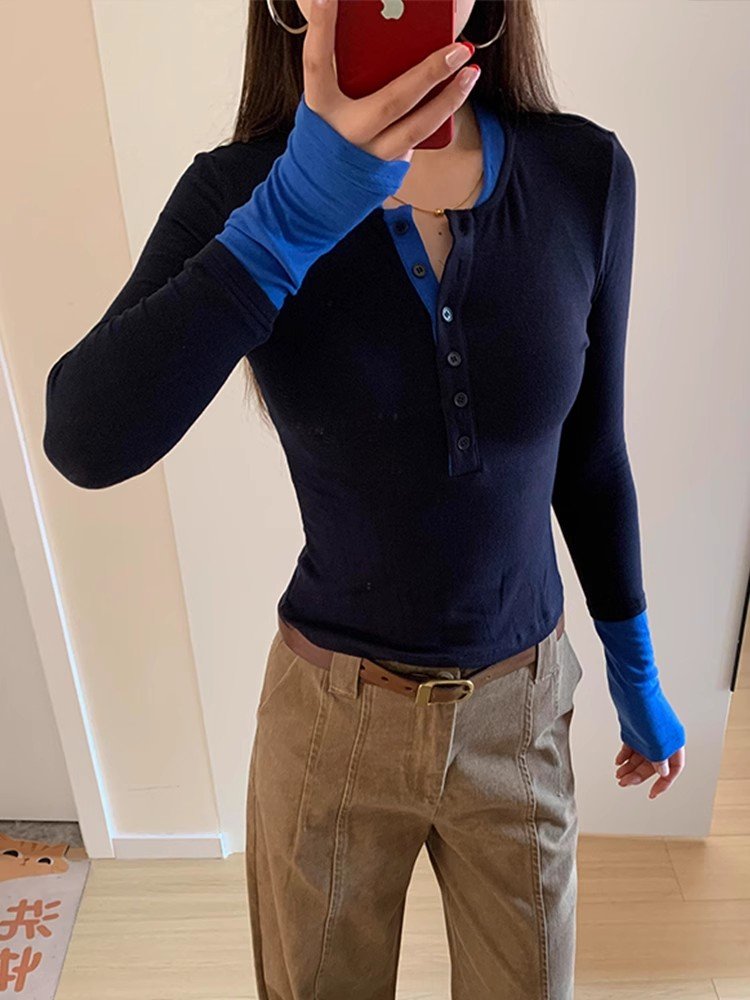 韩系半开领穿搭撞色针织衫上衣女早春202