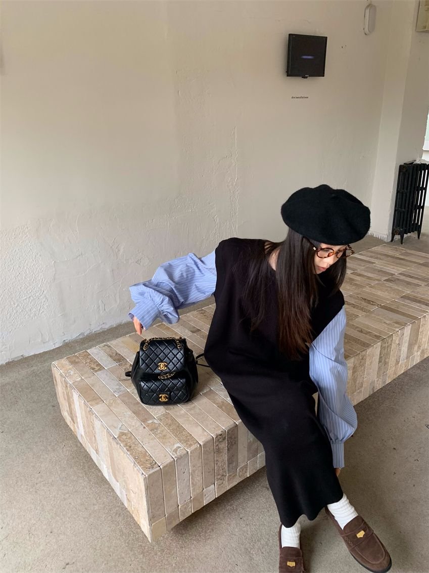 2024秋冬季新款黑色气质连衣裙子女法式