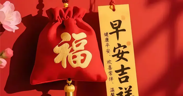 红色吉祥早安祝福美图，愿你晨起纳吉，鸿运当头，日子红红火火