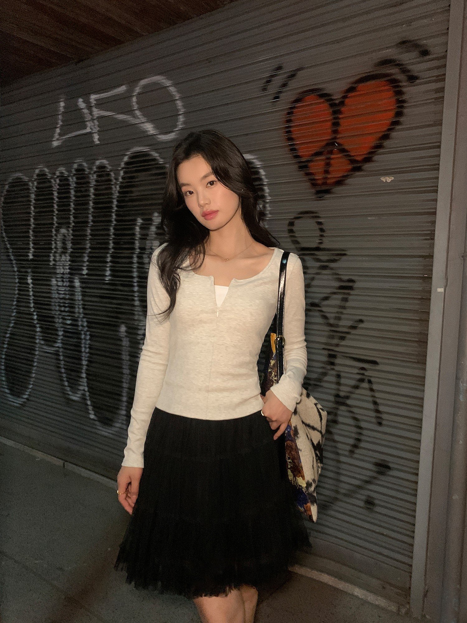 pusumede 圆领隐形拉链长袖t恤女