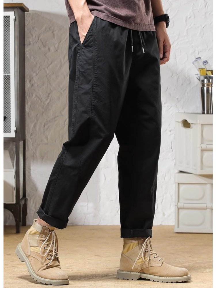 男士黑色直筒工装裤男潮牌宽松春夏款男裤
