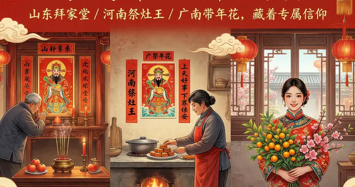 三省回家年俗的神话彩蛋：山东拜家堂 / 河南祭灶王 / 广东带年花