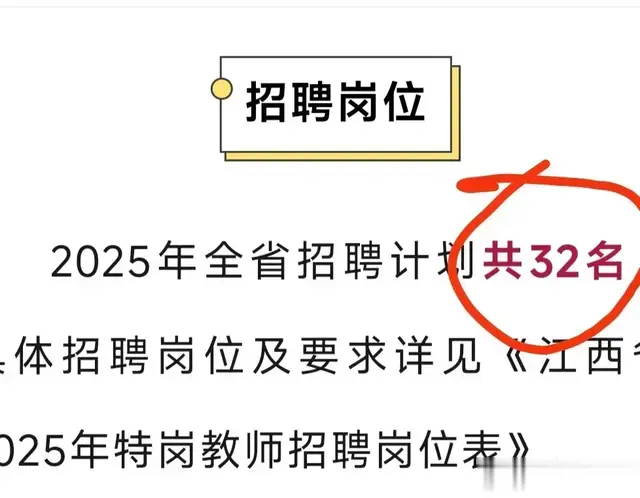 2024江西特岗教师招聘1011人，2025缩减至32人！