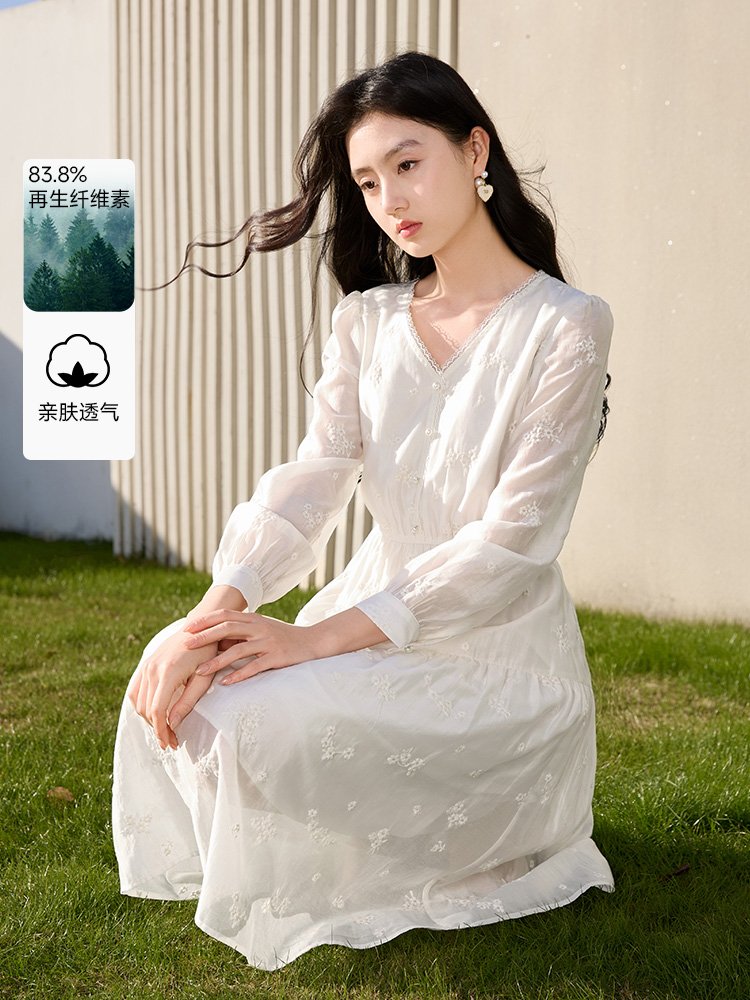 香影v领连衣裙女