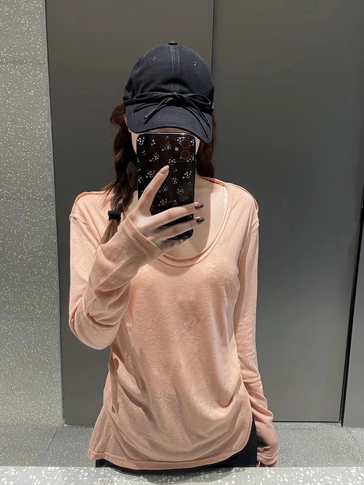 小个子粉色卷边独特绝美小上衣女春秋款外搭