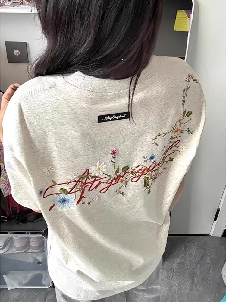 花卉字母刺绣短袖男款cleanfit重磅