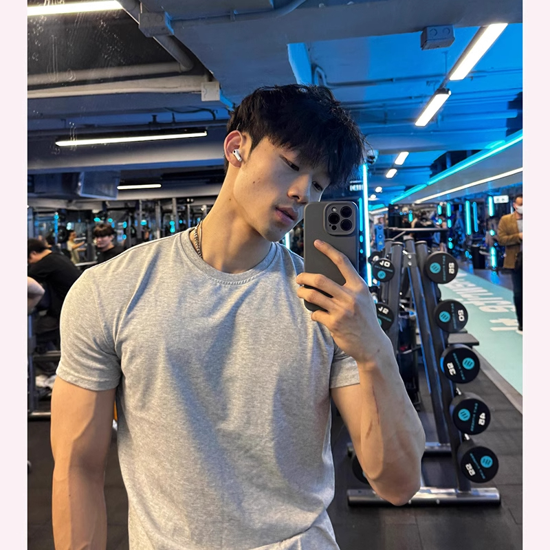 显肌肉短袖t恤男夏季运动健身五分袖