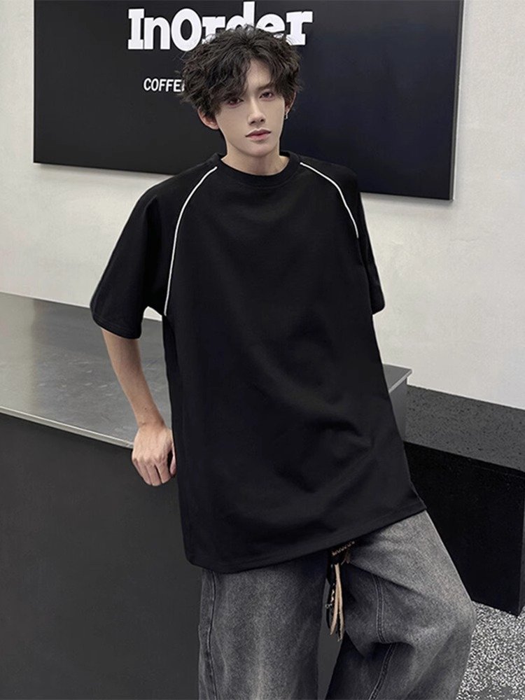 黑色正肩短袖男高级感痞帅圆领上衣clea