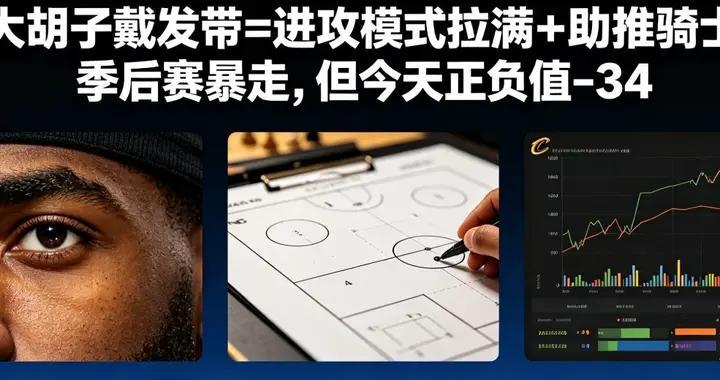 哈登戴发带=进攻模式拉满+助推骑士季后赛暴走，但今天正负值-34