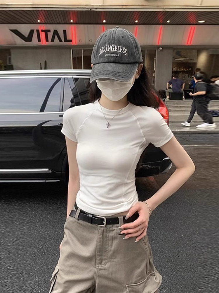 白色插肩短袖t恤女夏季爆款半袖鱼骨紧身