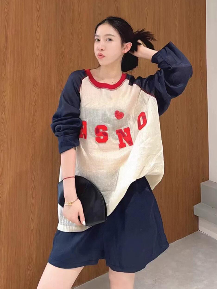超好看小上衣小众设计感拼色宽松防晒t恤女