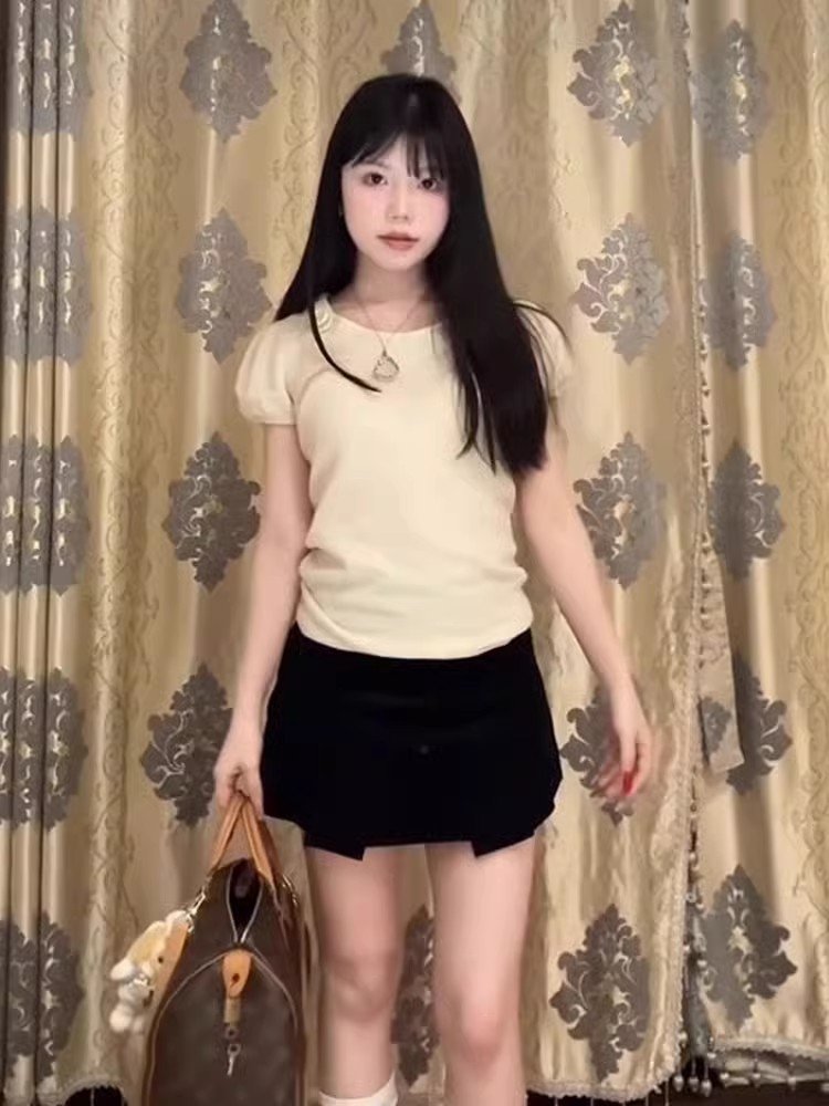 小个子独特别致甜辣小衫上衣女夏季高级感白