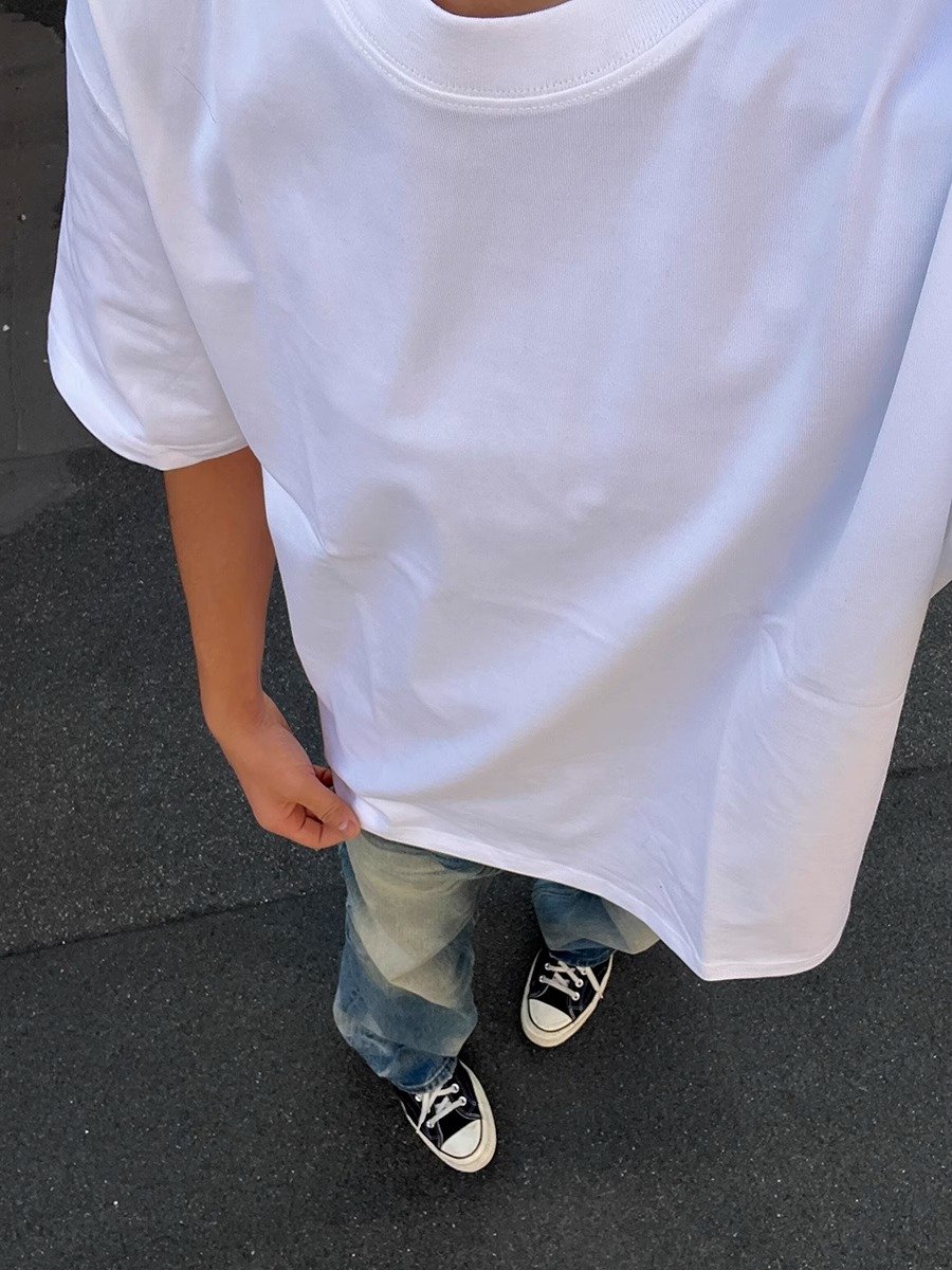 白色三本针短袖男夏季美式潮牌小领口t恤高