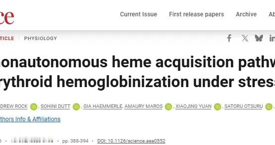 Science | 打破“自给自足”教条：研究证实红细胞终末分化存在跨...