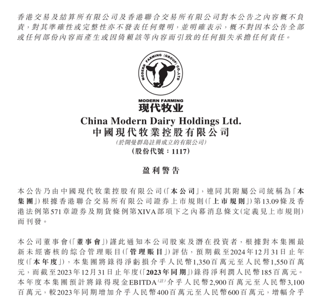 现代牧业六年来首亏，额度超过13亿，原奶行业能否重获曙光？