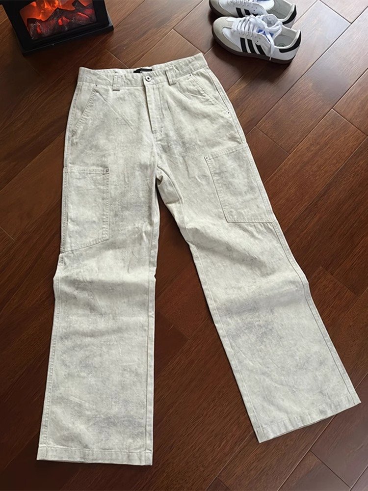 大理石纹工装牛仔裤男款美式多口袋伞兵裤子