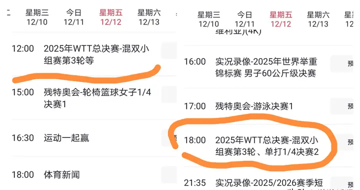 央视直播：WTT香港总决赛12月12日赛程，王楚钦孙颖莎将一日两赛