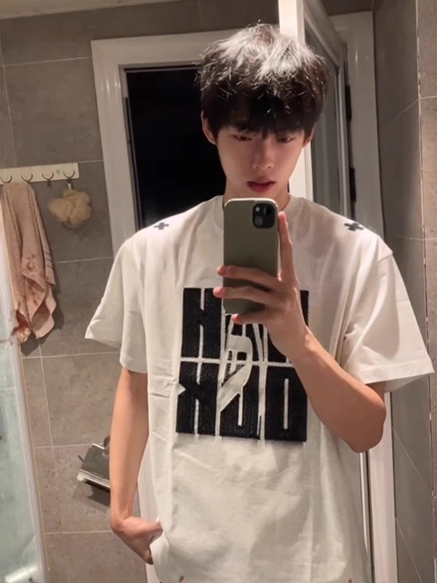 字母刺绣重磅短袖男款夏季少年感痞帅正肩t