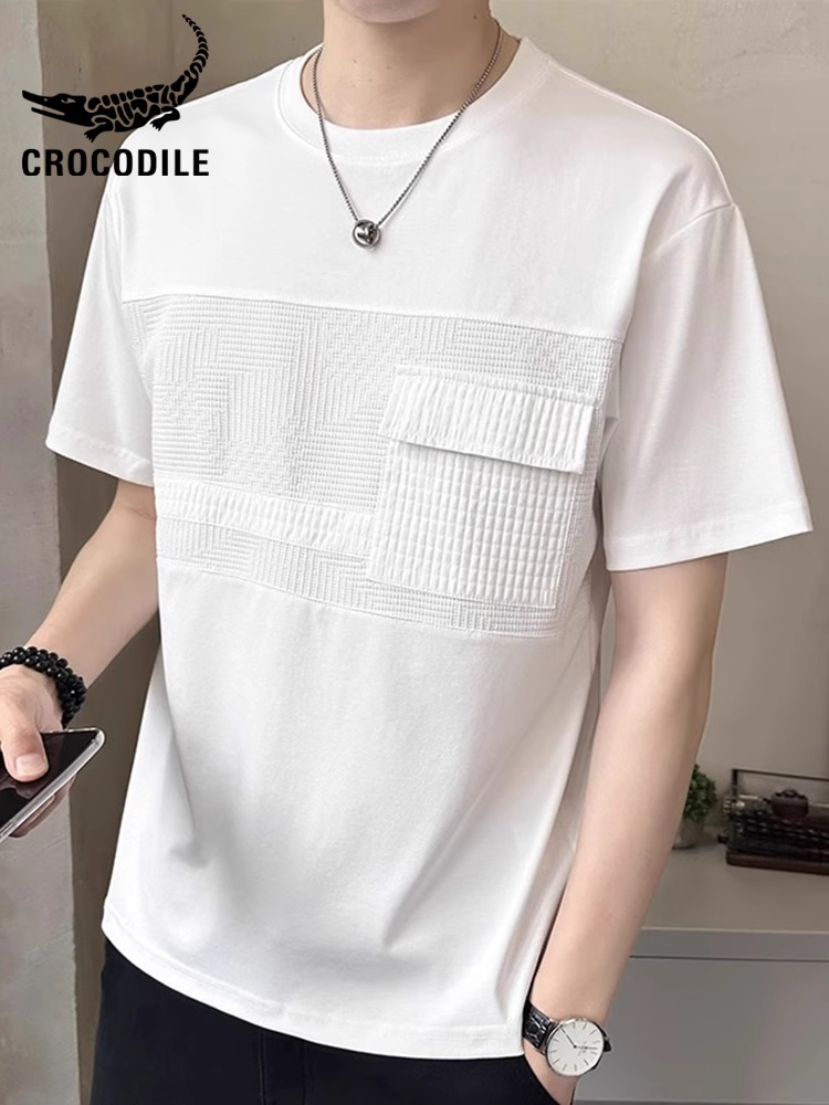 鳄鱼恤速干短袖拼接肌理t恤男