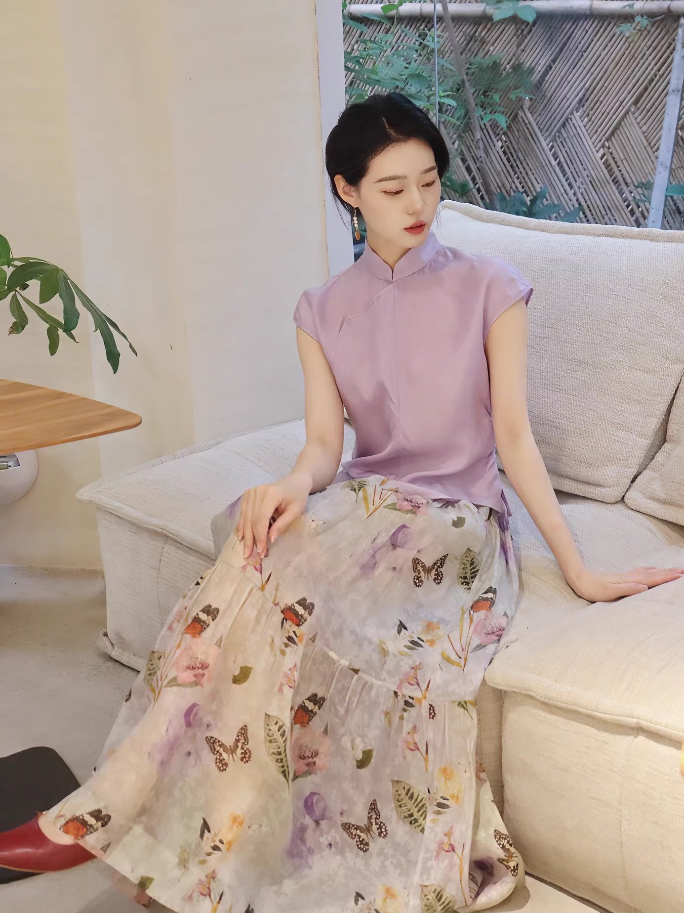 茶愫真丝立领无袖衬衫女桑蚕丝上衣
