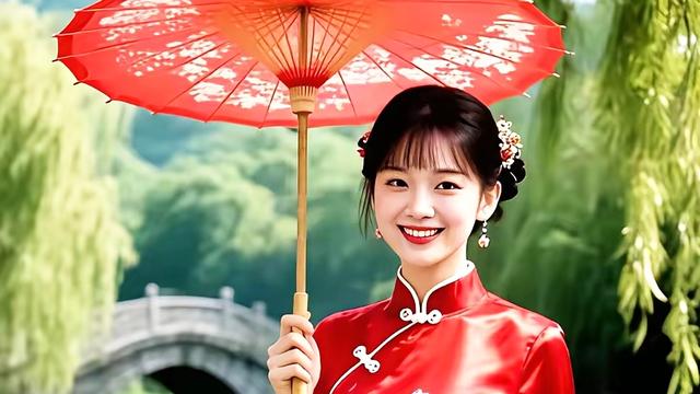 友爱枫叶CN：古风少女撑伞漫步在荷花池畔