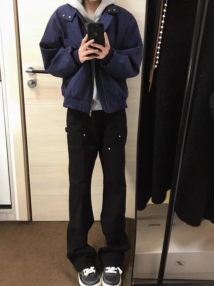 黑色铆钉伐木工装裤男款春季美式高街vib