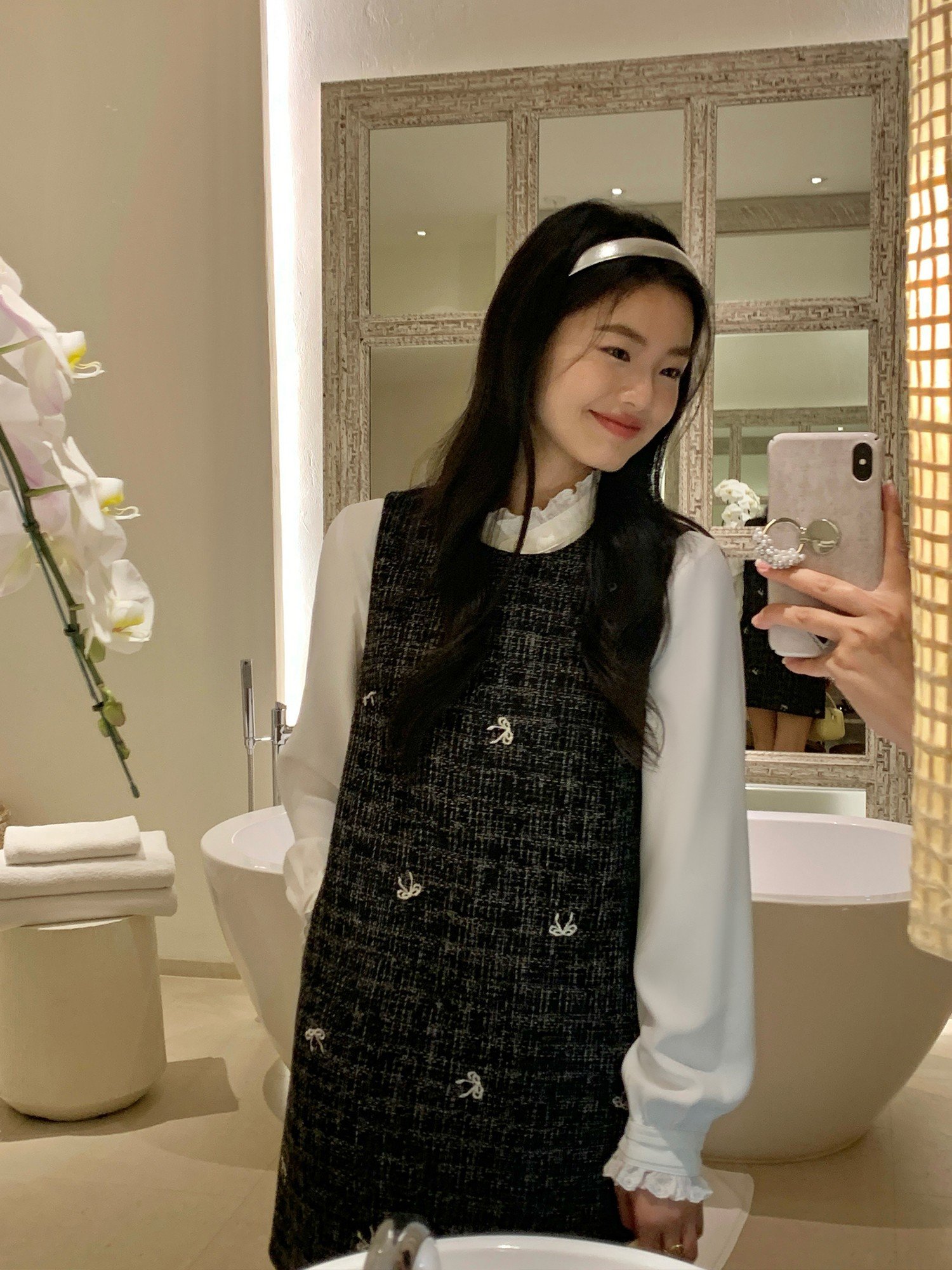 pusumede小香风蝴蝶结绣花背心裙女