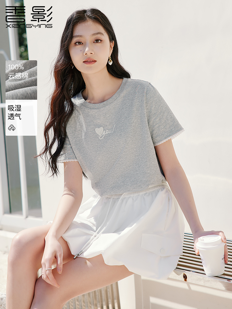 香影纯棉灰色t恤女装短袖