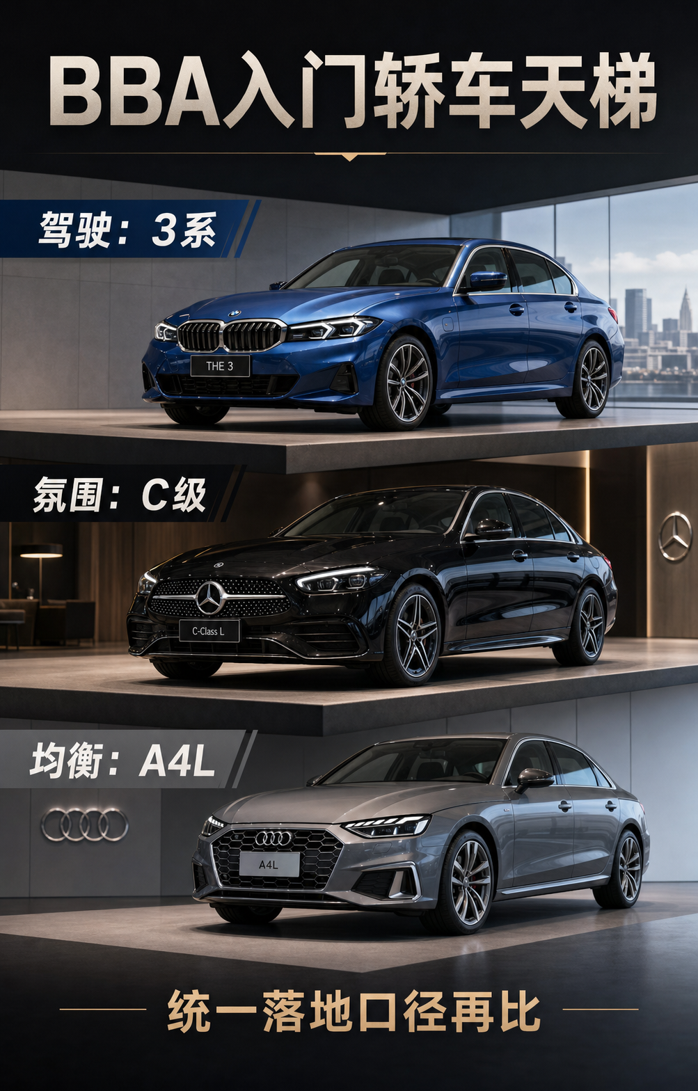 BBA入门轿车天梯，不按品牌排，按需求排 驾驶参与感：宝马3系优先试。...