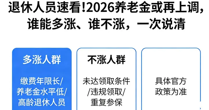 退休人员速看！2026养老金或再上调，谁能多涨、谁不涨，一次说清