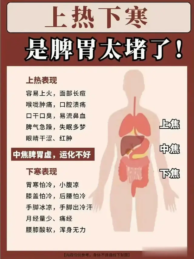 脾胃不好，身体容易出现上热下寒的表现，中医教你调理！