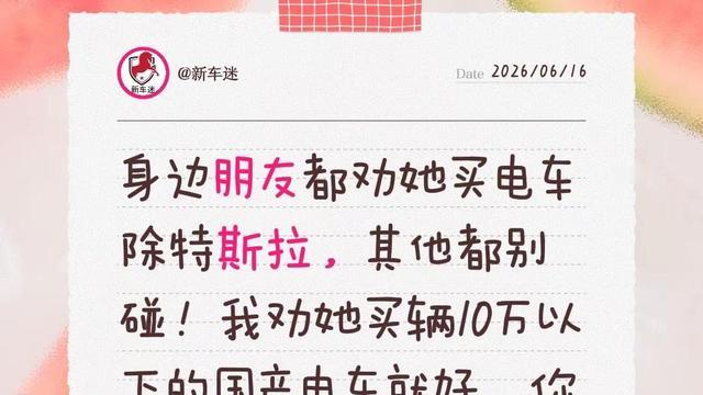 新车迷：身边朋友都劝她买电车除特斯拉，其