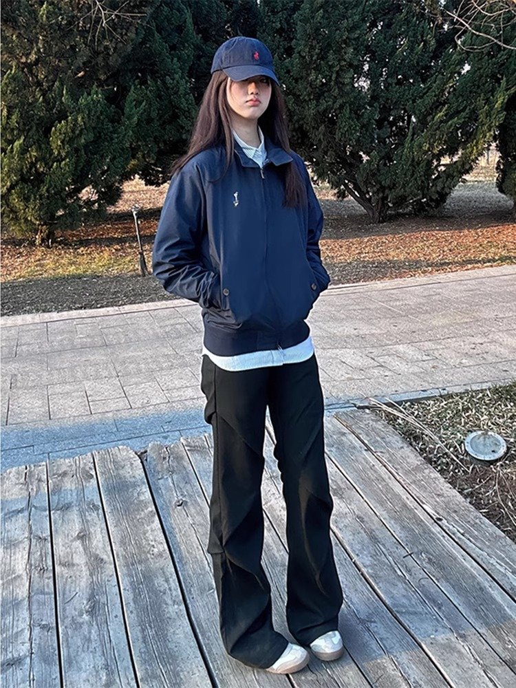 黑色褶皱微喇西裤男款垂坠感高级感直筒西装