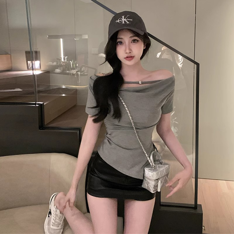 纯欲辣妹一字肩上衣女夏季设计感小众高级感