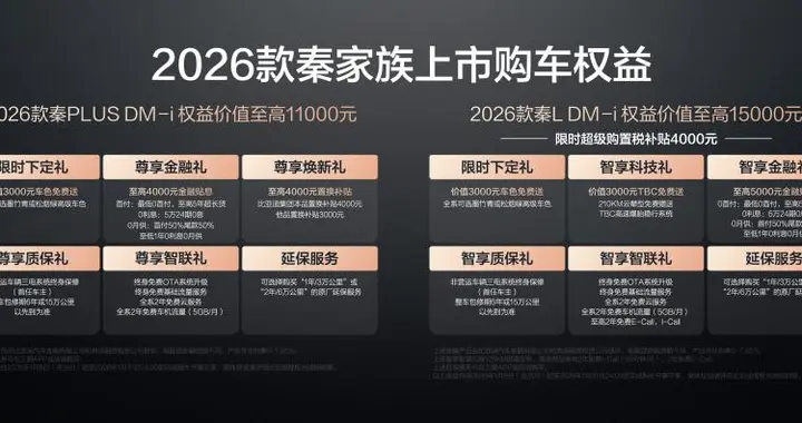 2026款秦L DM-i /2026款秦PLUS DM-i 上新210KM长续航