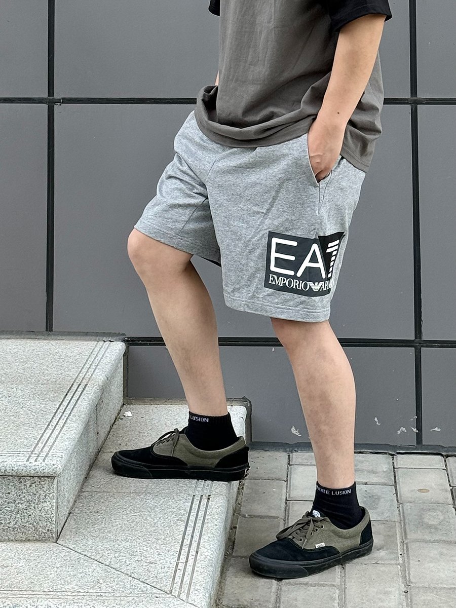 阿玛尼/EA7男士全棉系带印花健身短裤
