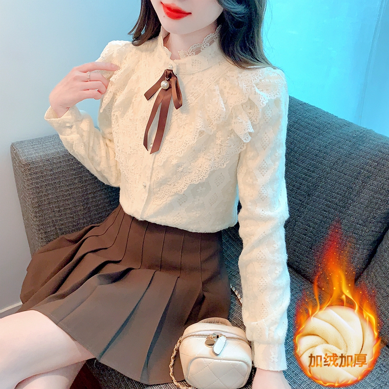 加绒加厚蕾丝内搭衬衫