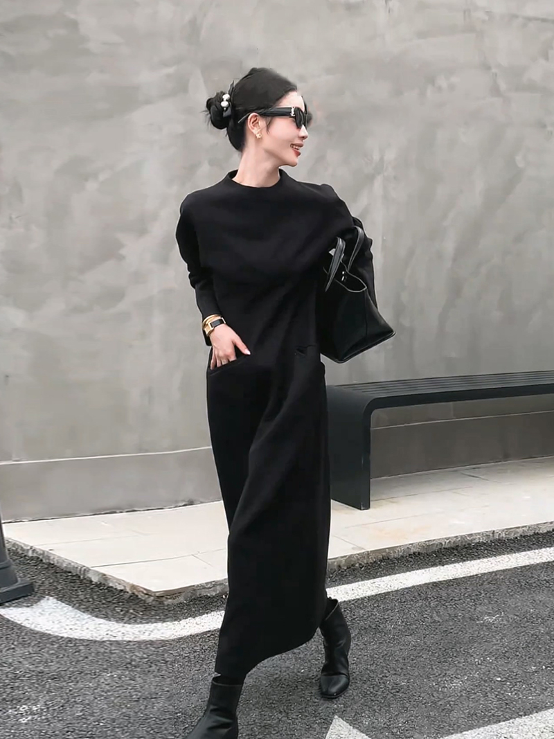 OOTD冬季法式黑色连衣裙超好看显瘦