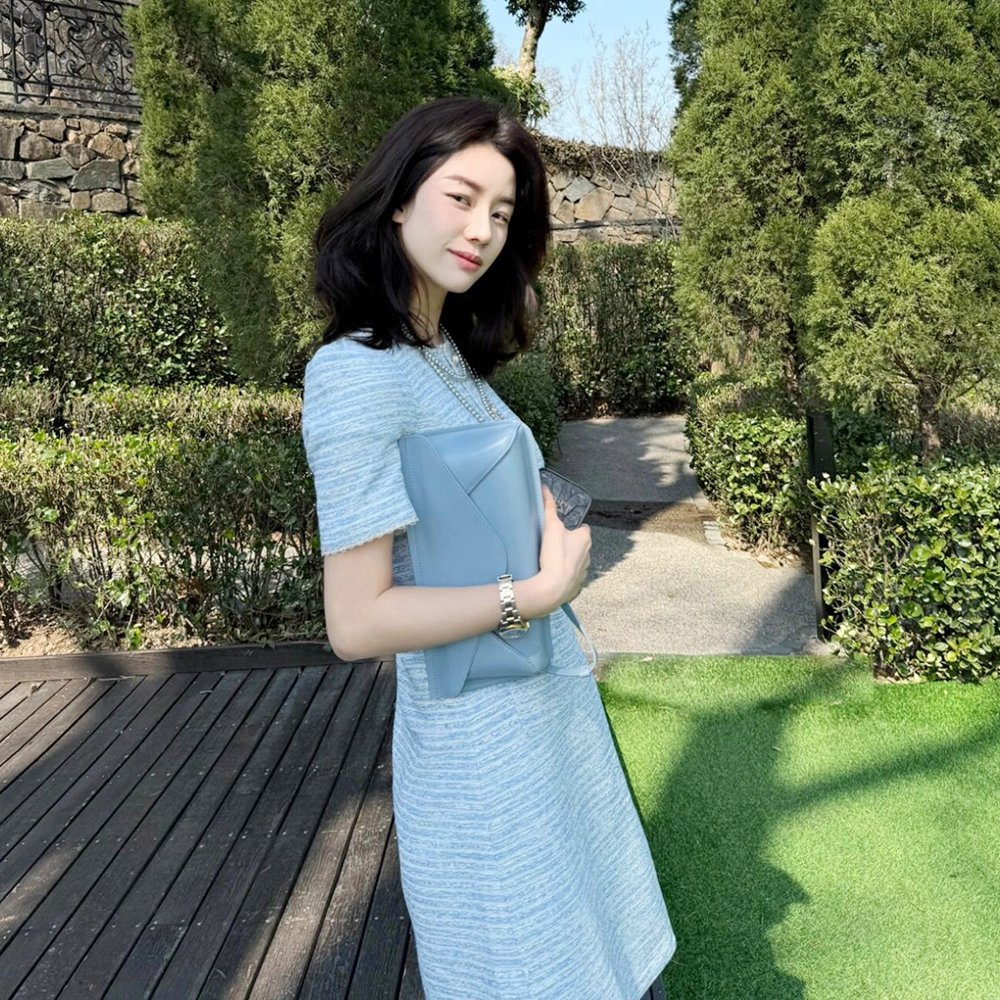 春季小香风法式气质蓝色连衣裙韩系收腰裙子