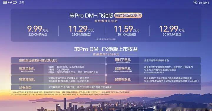 比亚迪宋Pro DM-i飞驰版正式焕新上市，9.99万元起