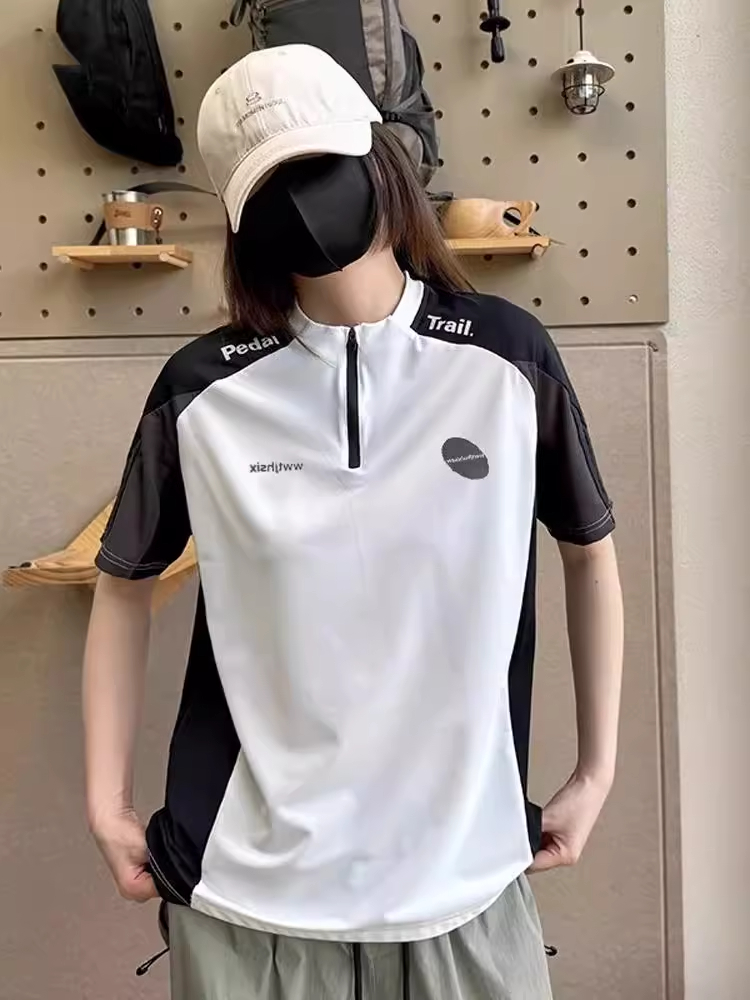 美式半拉链冰丝速干短袖男夏季凉感防晒球衣