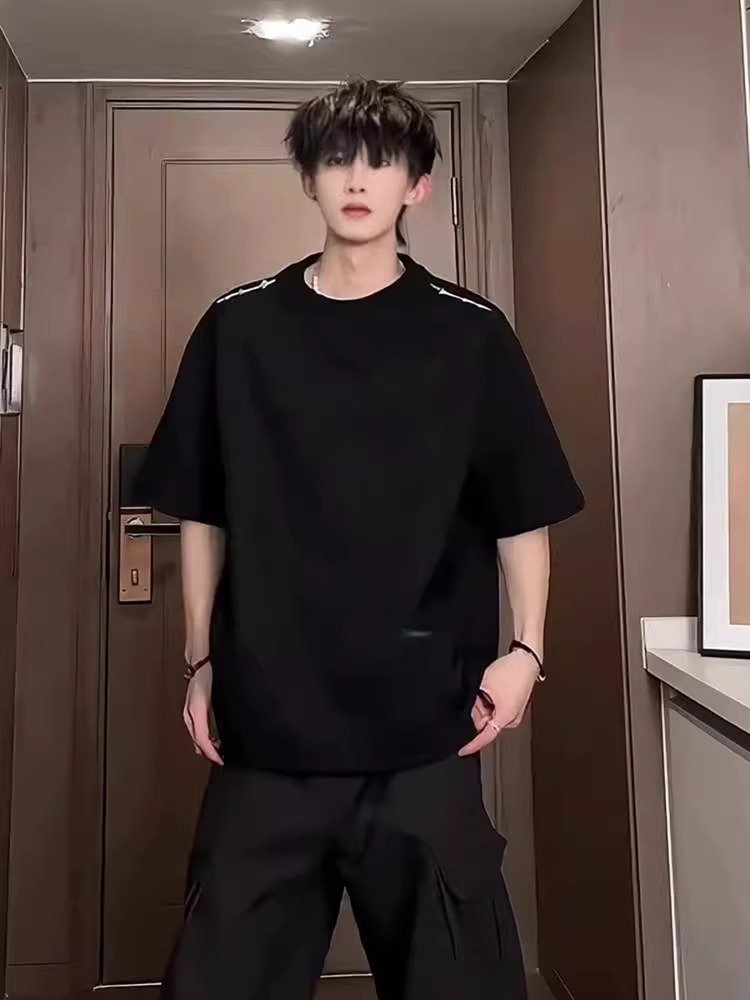金属装饰短袖t恤男款夏季美式潮牌痞帅半袖