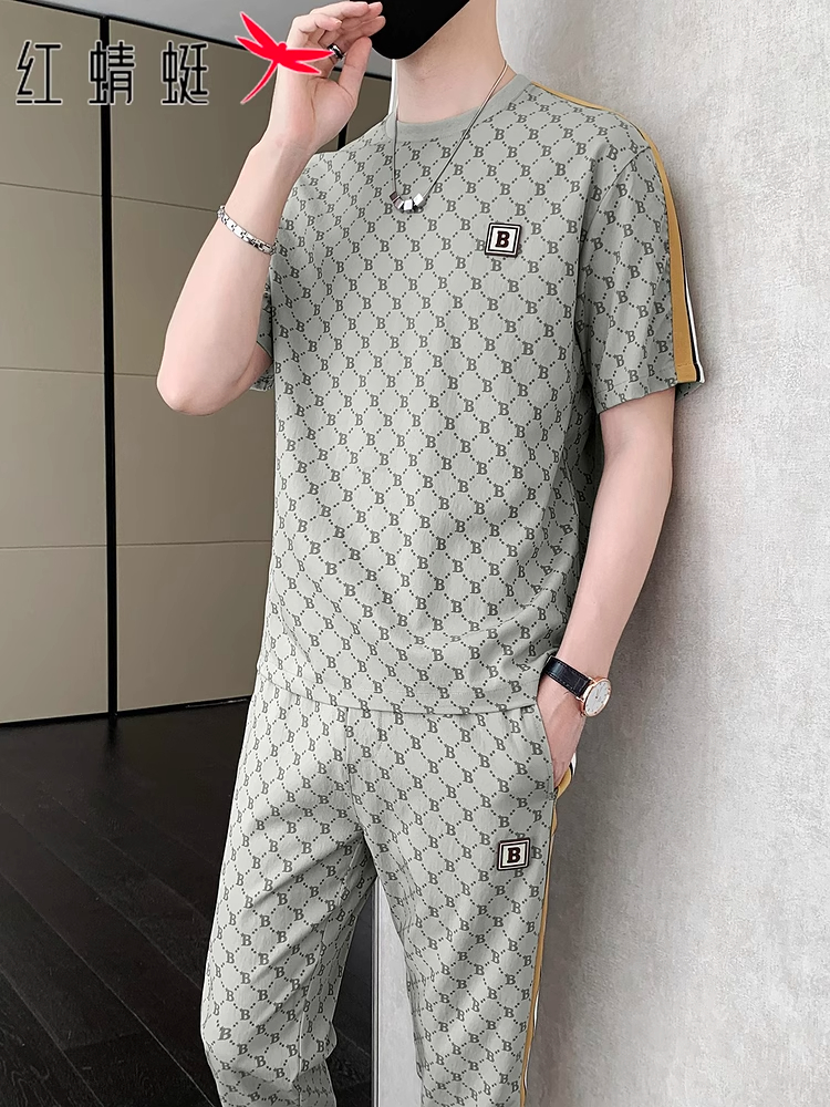 红蜻蜓休闲套装男士搭配运动长裤夏季新款潮