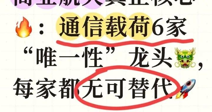 商业航天真正核心：通信载荷6家“唯一性”龙头，每家都无可替代