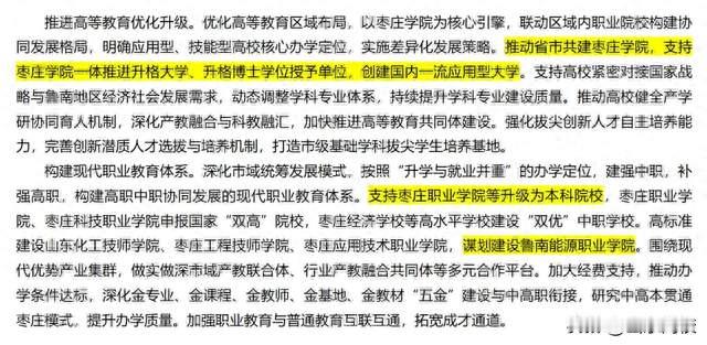 枣庄市支持枣庄学院升格大学，谋划建设鲁南能源职业学院