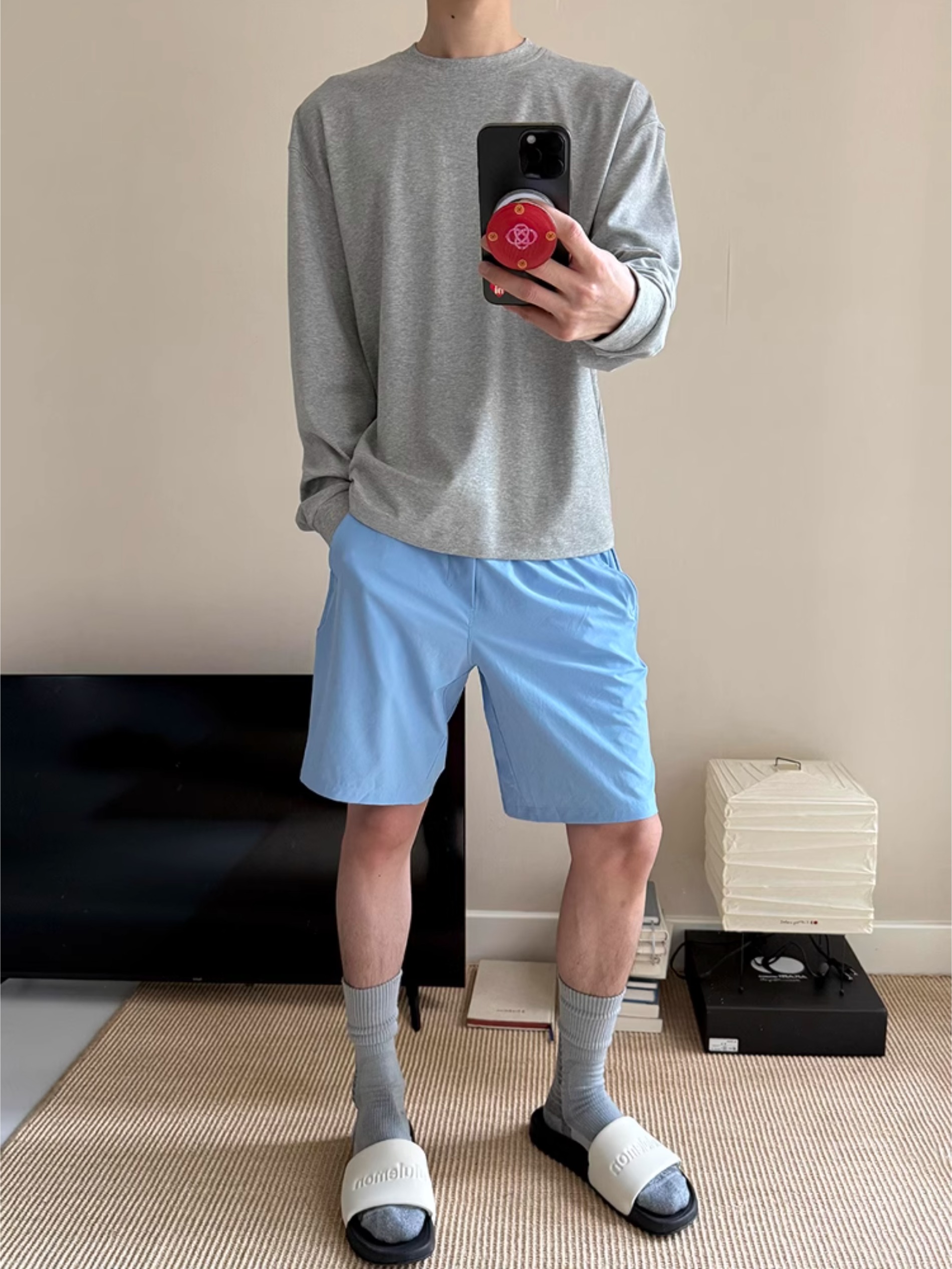 冰蓝色冰丝速干短裤男夏季薄款宽松直筒运动