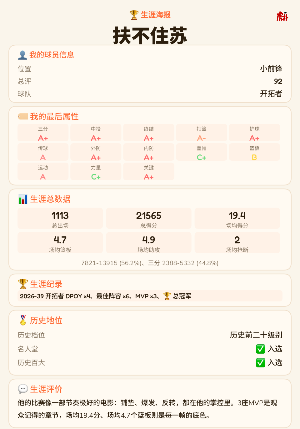 开拓者生涯 也算是圆梦了