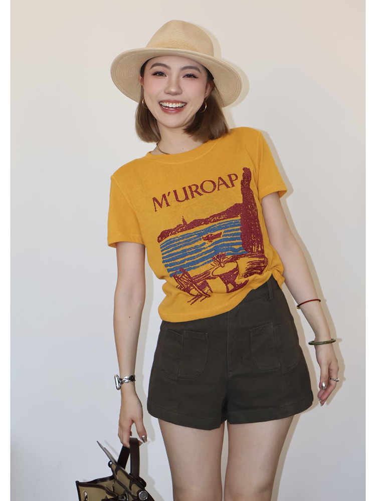 原版正品时尚休闲黄色短袖t恤女