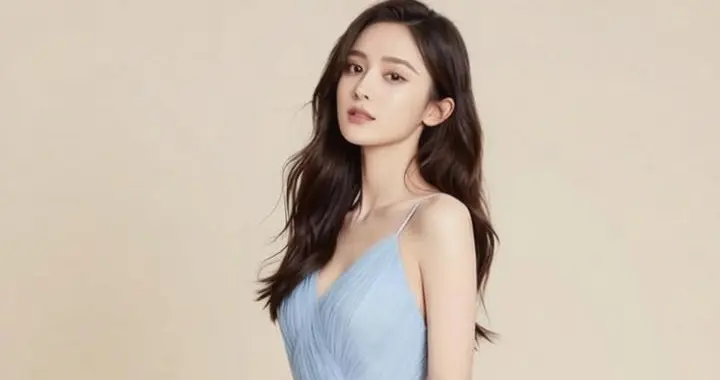 古力娜扎，清新自然淡蓝色纱裙写真