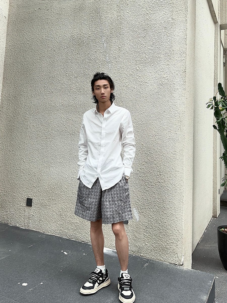 阿玛尼男士系带印花百慕大短裤